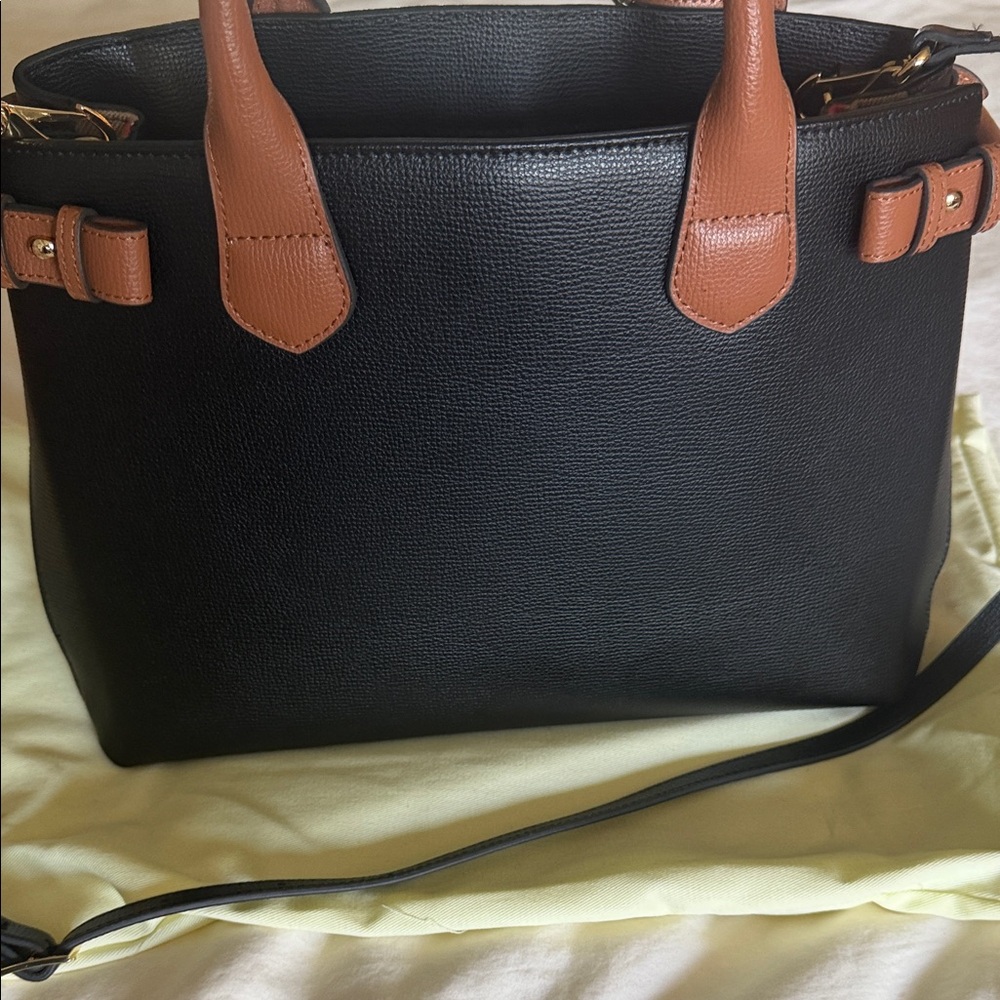 Burberry Black Leather Satchel with Brown Handles and Gold Hardware - Picture 7 of 11